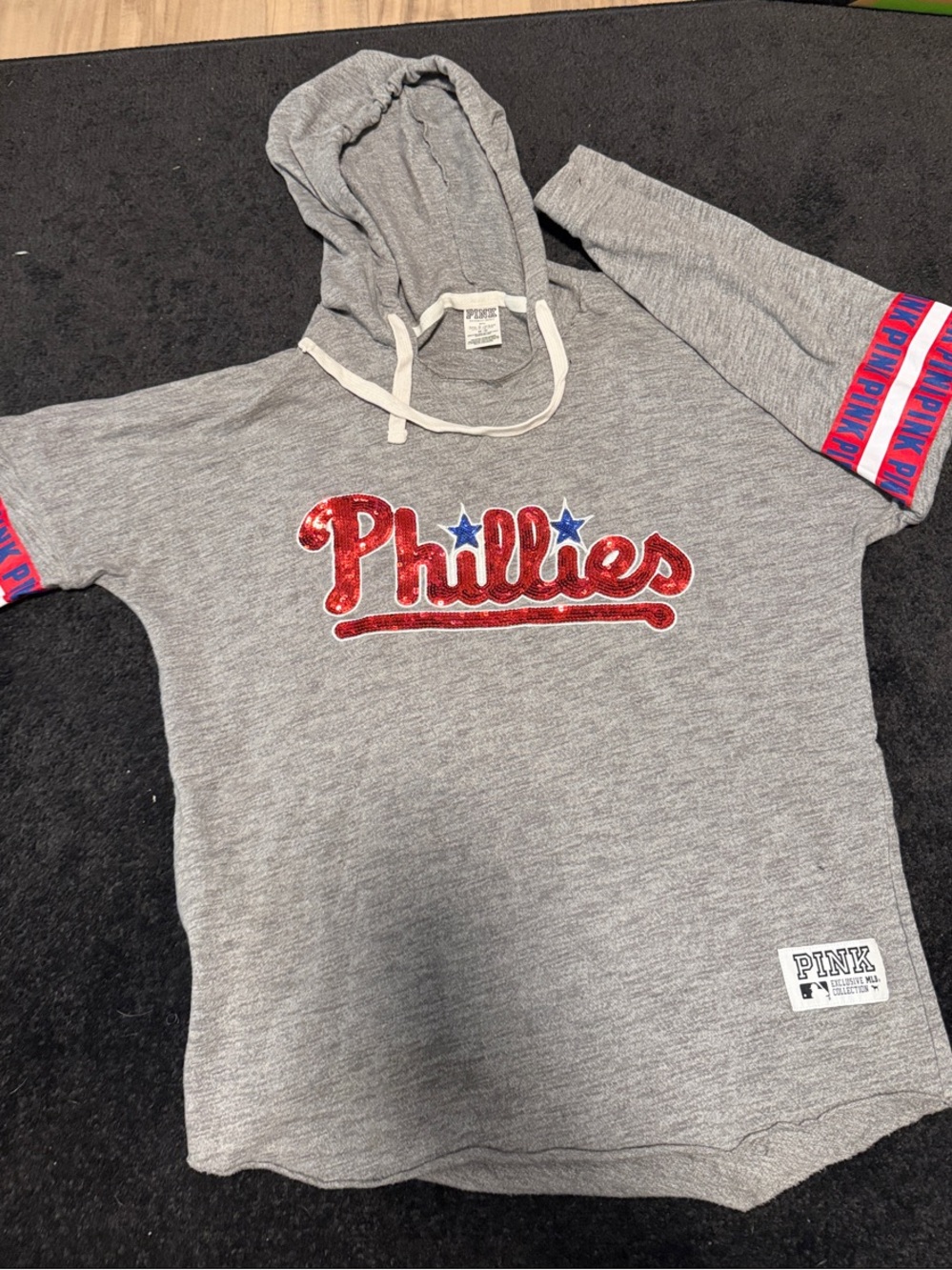 PINK Victoria's Secret Grey Phillies Hooded Tee